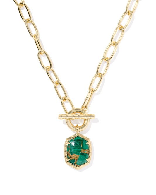 The Daphne Gold Link and Chain Necklace in Bronze Veined Malachite