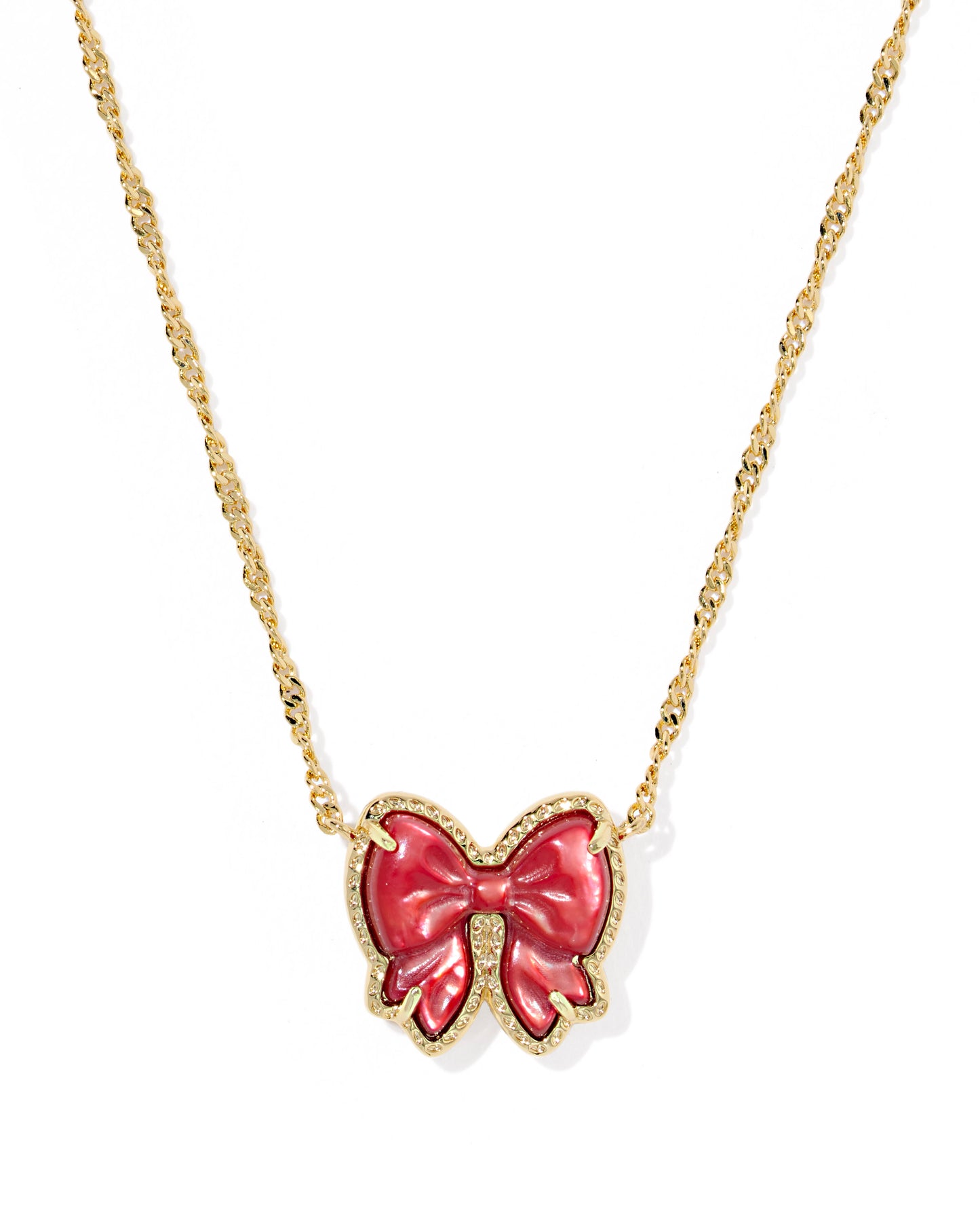 Haley Bow Gold Short Pendant Necklace in Scarlet Red Mother of Pearl