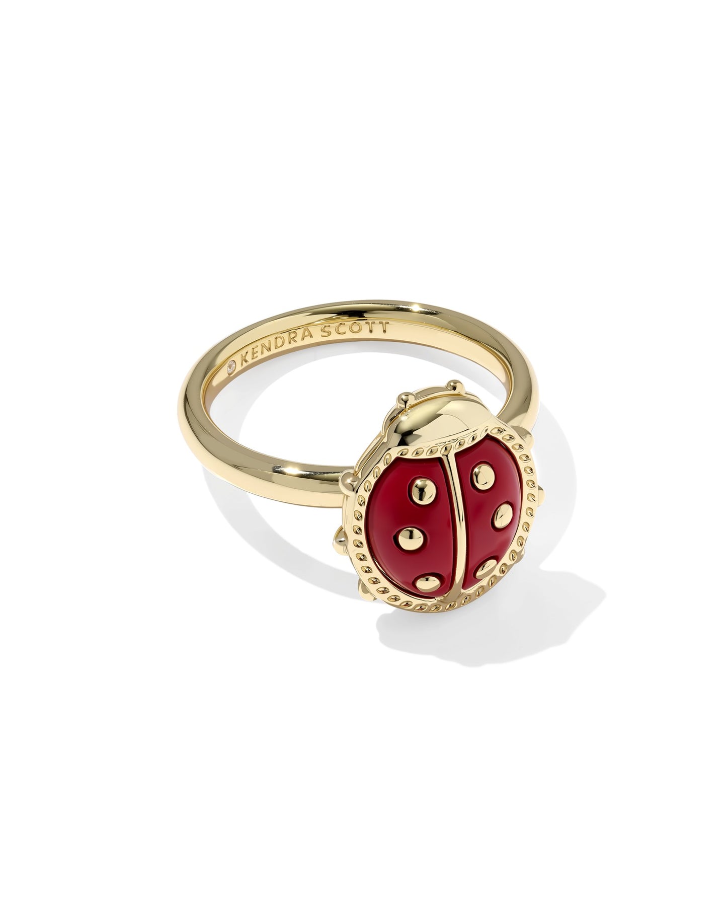 Ladybug Gold Band Ring in Red Vermillion Magnesite