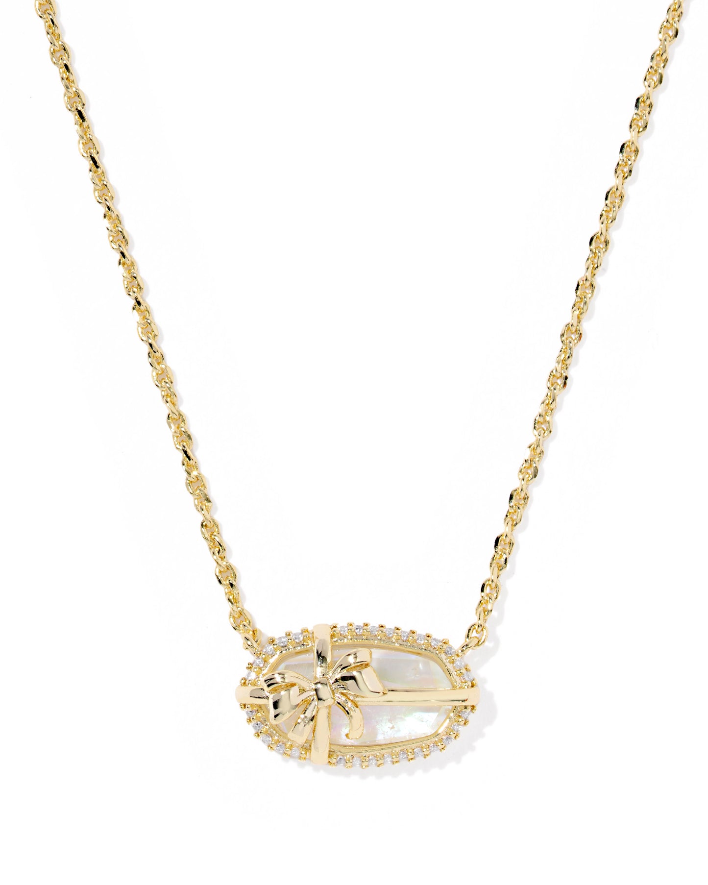 Elisa Bow Gold Short Pendant Necklace in Iridescent Crystal Ivory Illusion