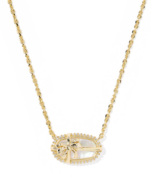 Elisa Bow Gold Short Pendant Necklace in Iridescent Crystal Ivory Illusion