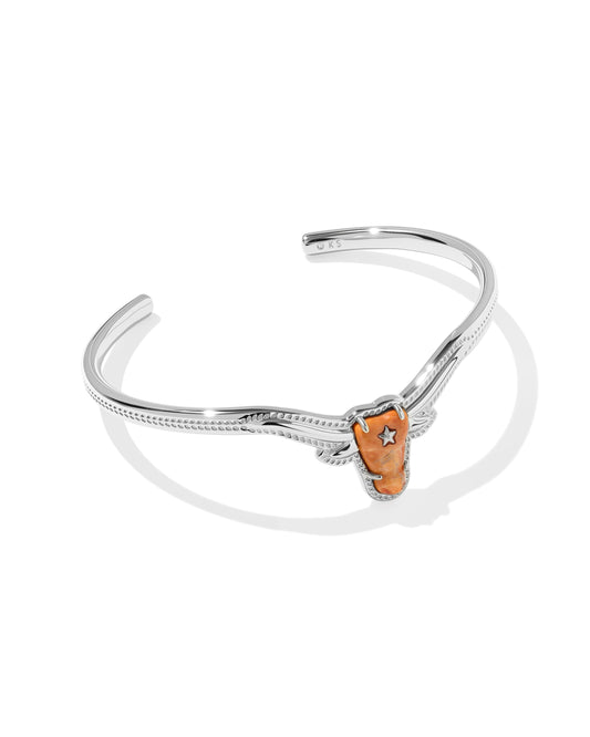 Longhorn Silver Cuff Bracelet in Orange Variegated Magnesite