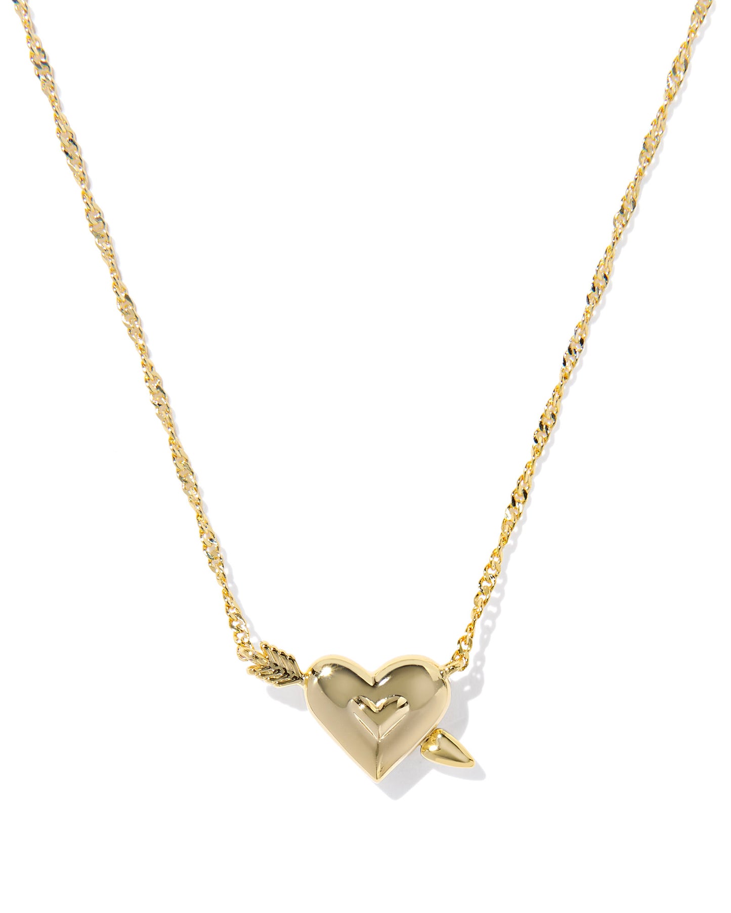Ari Heart Arrow Gold Short Pendant Necklace in Pink Opalescent Resin