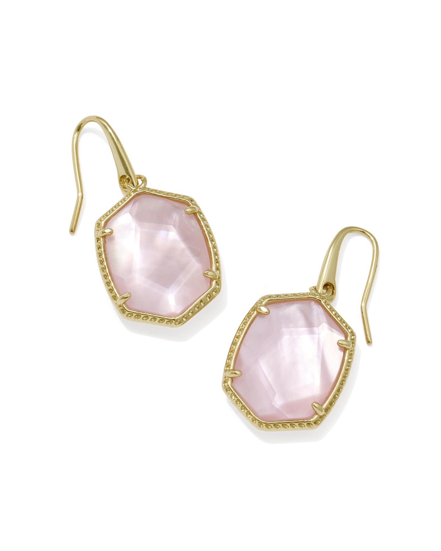 Daphne Gold Frame Drop Earrings in Light Pink Mother of Pearl