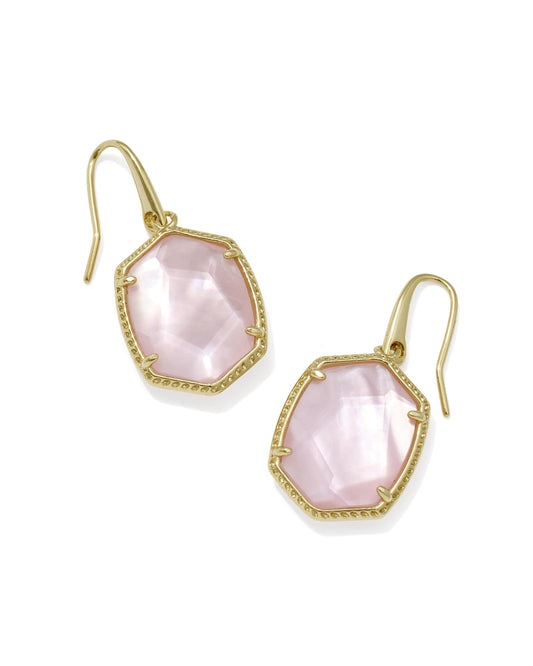 Daphne Gold Frame Drop Earrings in Light Pink Mother of Pearl