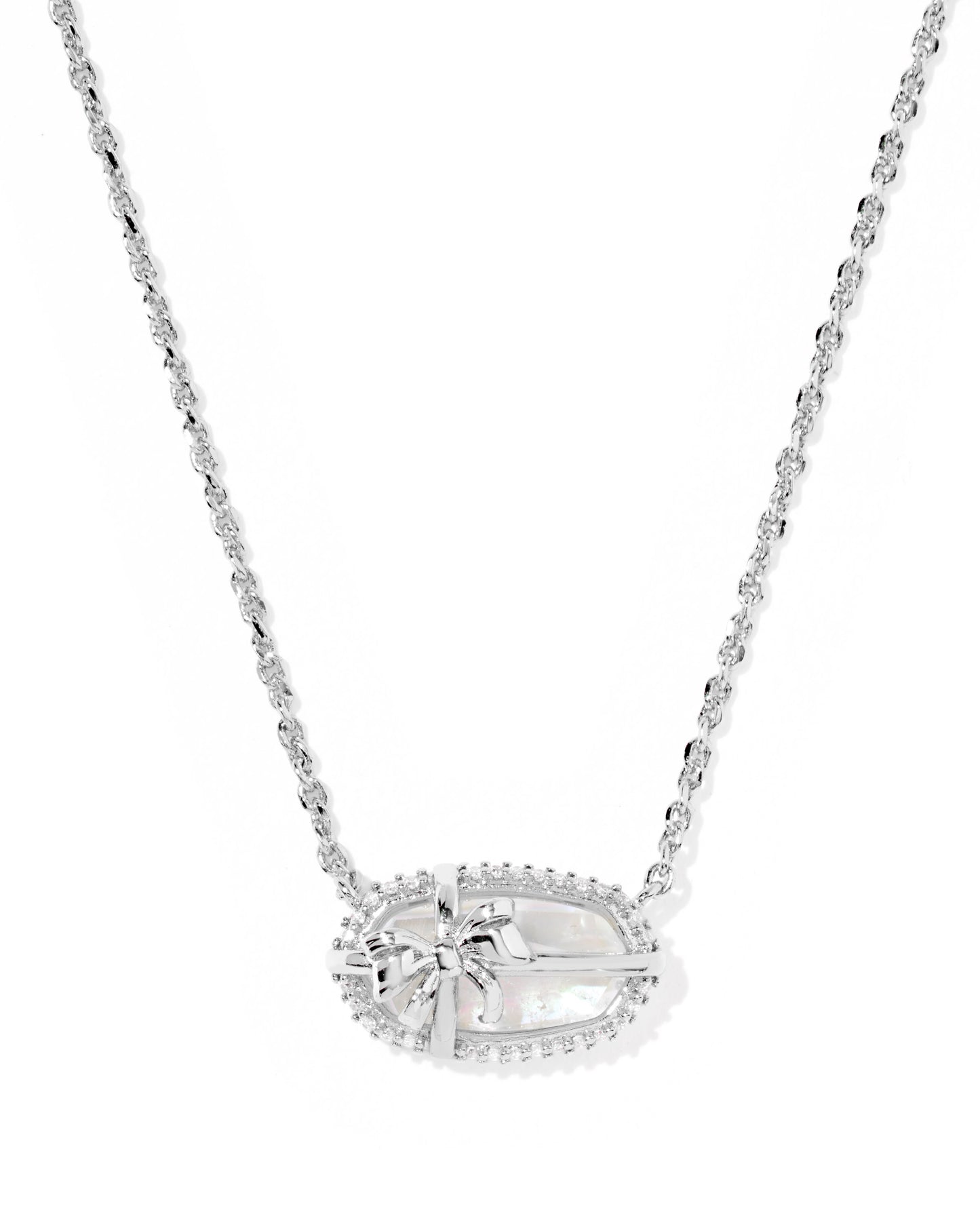 Elisa Bow Silver Short Pendant Necklace in Iridescent Crystal Ivory Illusion