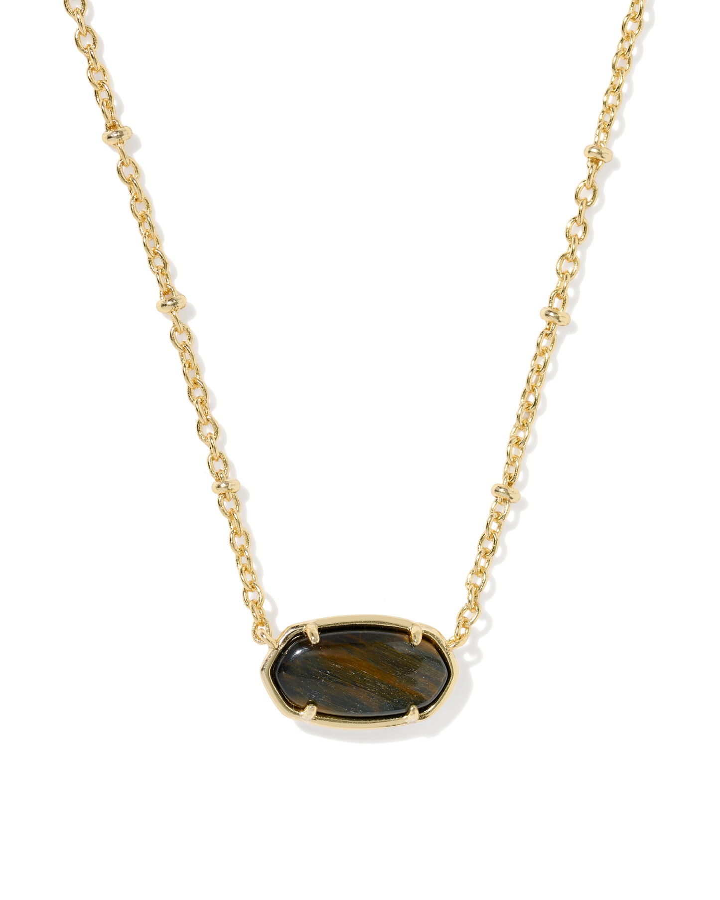 Tiger Striped Elisa Gold Short Pendant Necklace in Dark Brown Hawks Eye