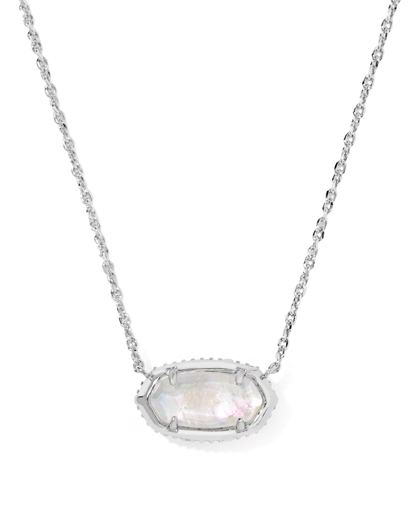 Elisa Bow Silver Short Pendant Necklace in Iridescent Crystal Ivory Illusion
