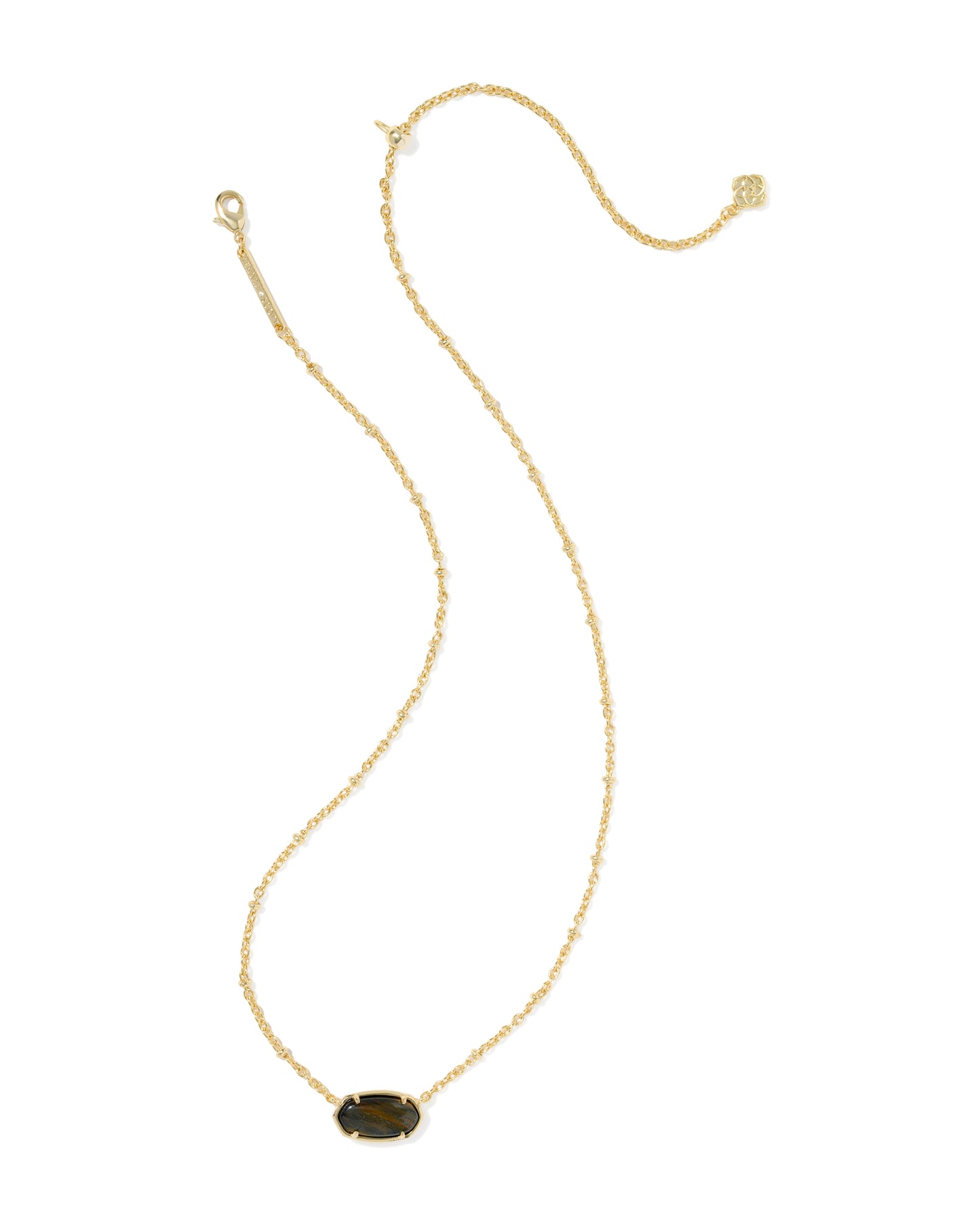 Tiger Striped Elisa Gold Short Pendant Necklace in Dark Brown Hawks Eye