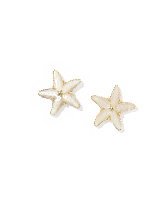 Parker Starfish Gold Stud Earrings in Mother of Pearl