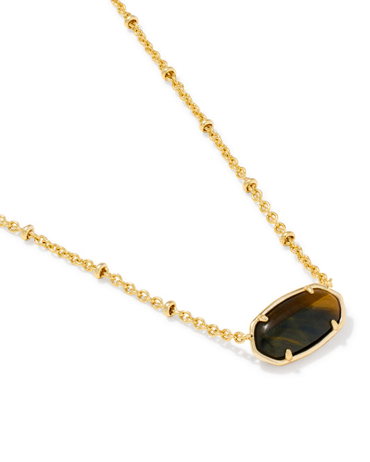 Tiger Striped Elisa Gold Short Pendant Necklace in Dark Brown Hawks Eye