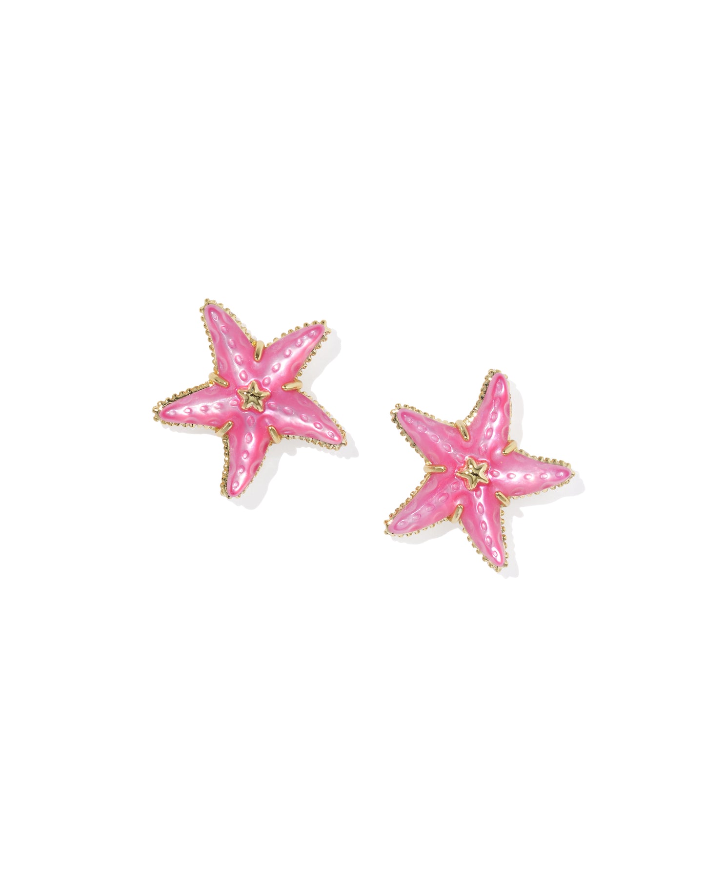 Parker Starfish Gold Stud Earrings in Bright Pink Mother of Pearl