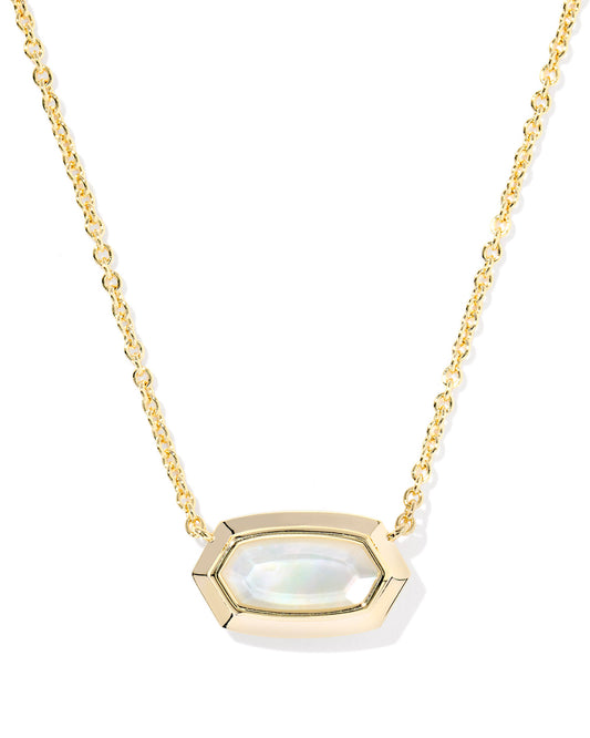 Elisa Bezel Gold Short Pendant Necklace in Ivory Mother of Pearl