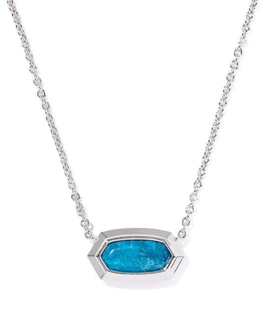 Elisa Bezel Silver Short Pendant Necklace in Variegated Indigo Magnesite
