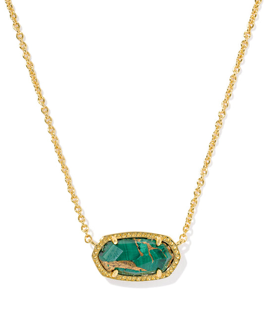 Elisa Gold Short Pendant Necklace in Bronze Veined Malachite