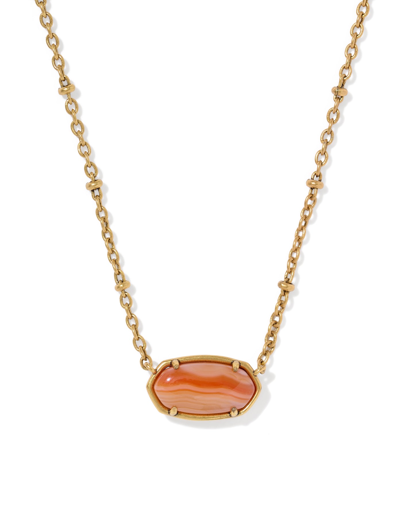 Tiger Striped Elisa Vintage Gold Short Pendant Necklace in Variegated Orange Banded Agate