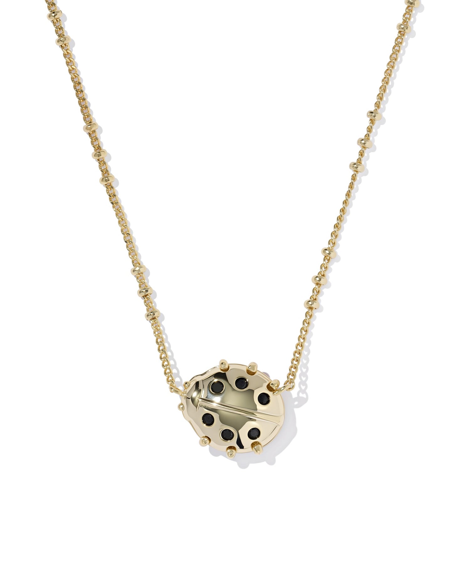 Ladybug Gold Short Pendant Necklace in Red Vermillion Magnesite