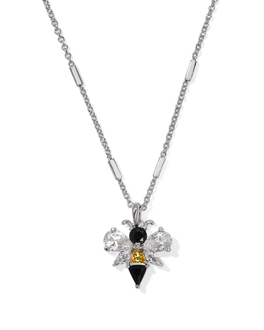 Bee Silver Short Pendant Necklace in Black Yellow Mix