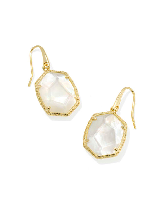 Daphne Gold Frame Drop Earrings in Ivory Mother of Pearl
