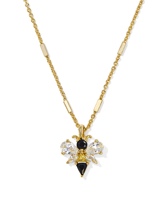 Bee Gold Short Pendant Necklace in Black Yellow Mix