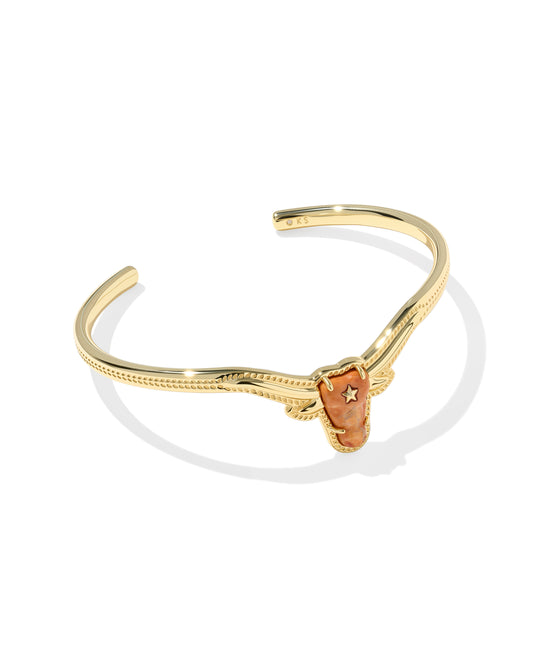 Longhorn Gold Cuff Bracelet in Variegated Orange Magnesite