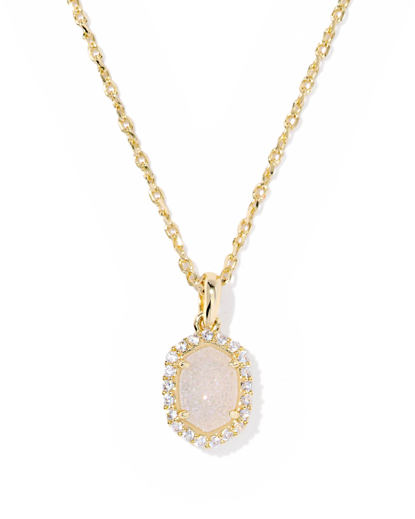 Daphne Gold Crystal Frame Short Pendant Necklace in Iridescent Drusy