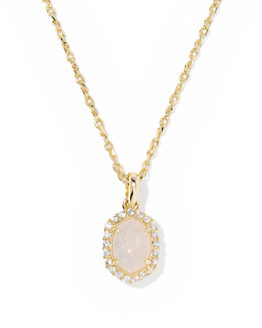 Daphne Gold Crystal Frame Short Pendant Necklace in Iridescent Drusy