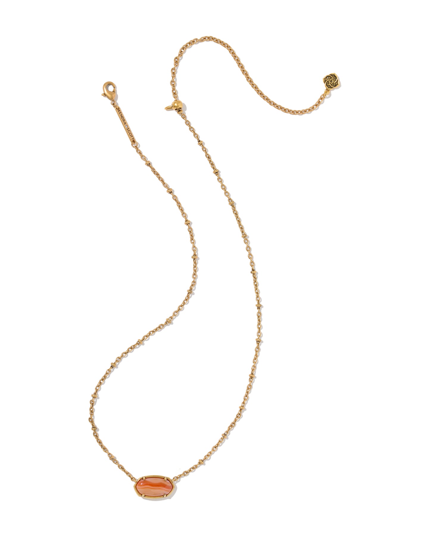 Tiger Striped Elisa Vintage Gold Short Pendant Necklace in Variegated Orange Banded Agate