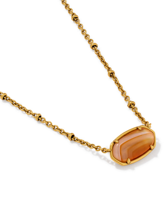 Tiger Striped Elisa Vintage Gold Short Pendant Necklace in Variegated Orange Banded Agate