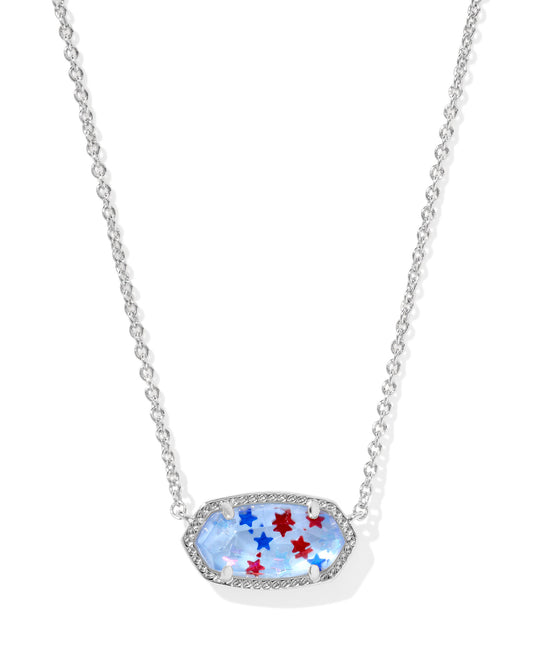 Elisa Silver Short Pendant Necklace Red White Blue Illusion