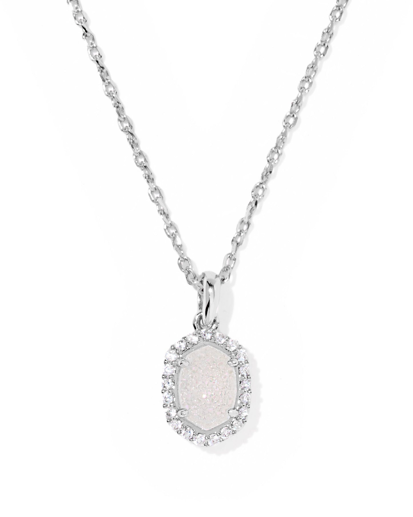 Daphne Silver Crystal Frame Short Pendant Necklace in Iridescent Drusy
