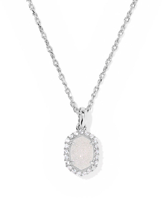 Daphne Silver Crystal Frame Short Pendant Necklace in Iridescent Drusy