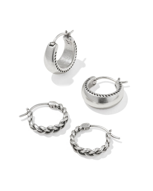 Gabriella Vintage Silver Set of 2 Huggie Earrings