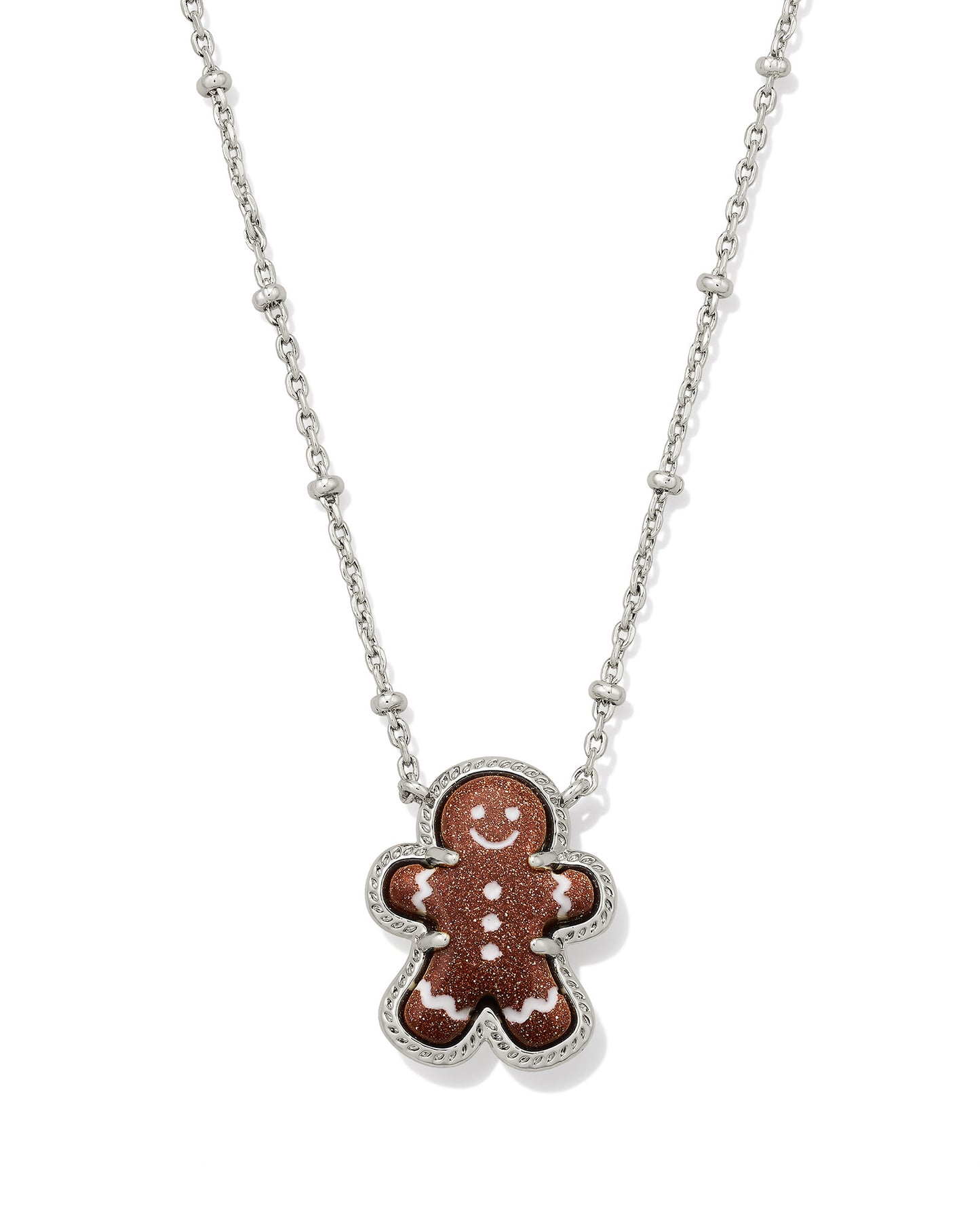 Gingerbread Silver Short Pendant Necklace in Brown Goldstone