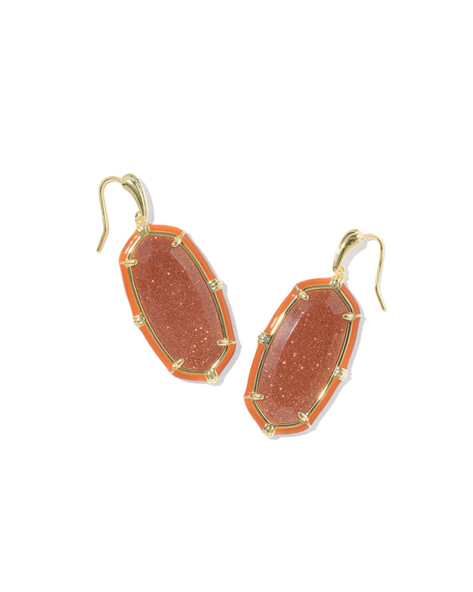 Elle Gold Enamel Drop Earrings in Orange Goldstone