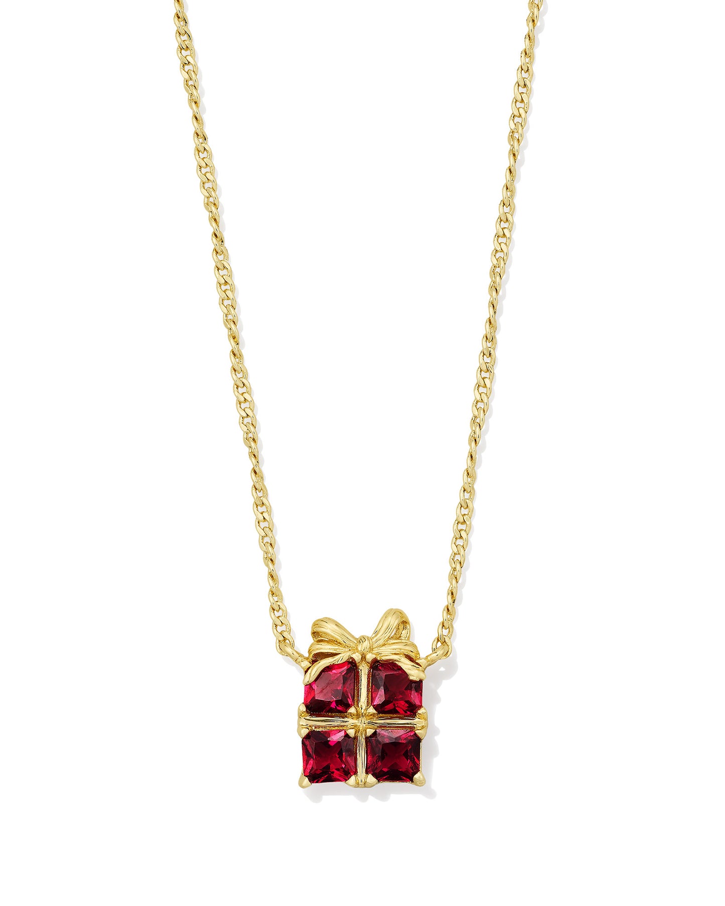 Present Gold Short Pendant Necklace in Red Crystal