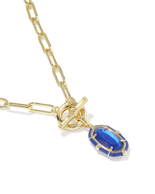 Elisa Gold Enamel Link and Chain Necklace in Cobalt Illusion