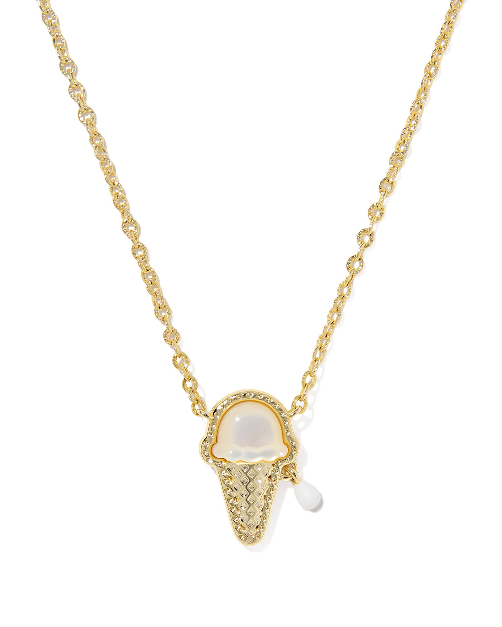 Ice Cream Gold Short Pendant Necklace in Ivory Mother of Pearl