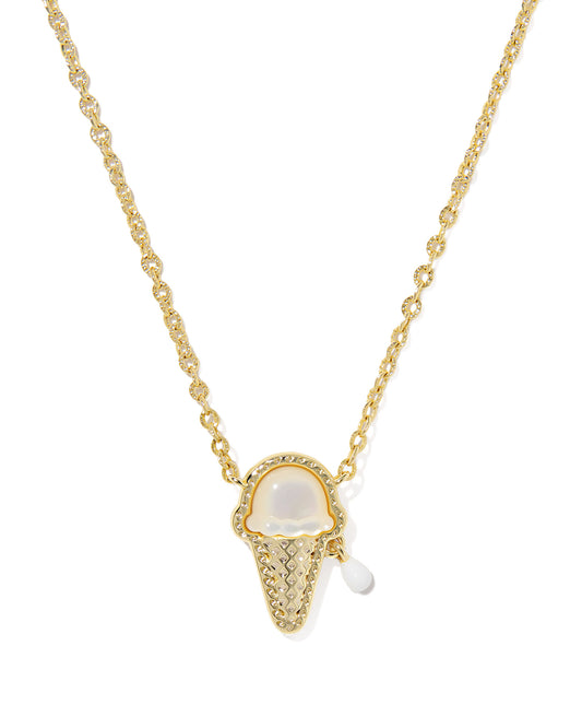 Ice Cream Gold Short Pendant Necklace in Ivory Mother of Pearl