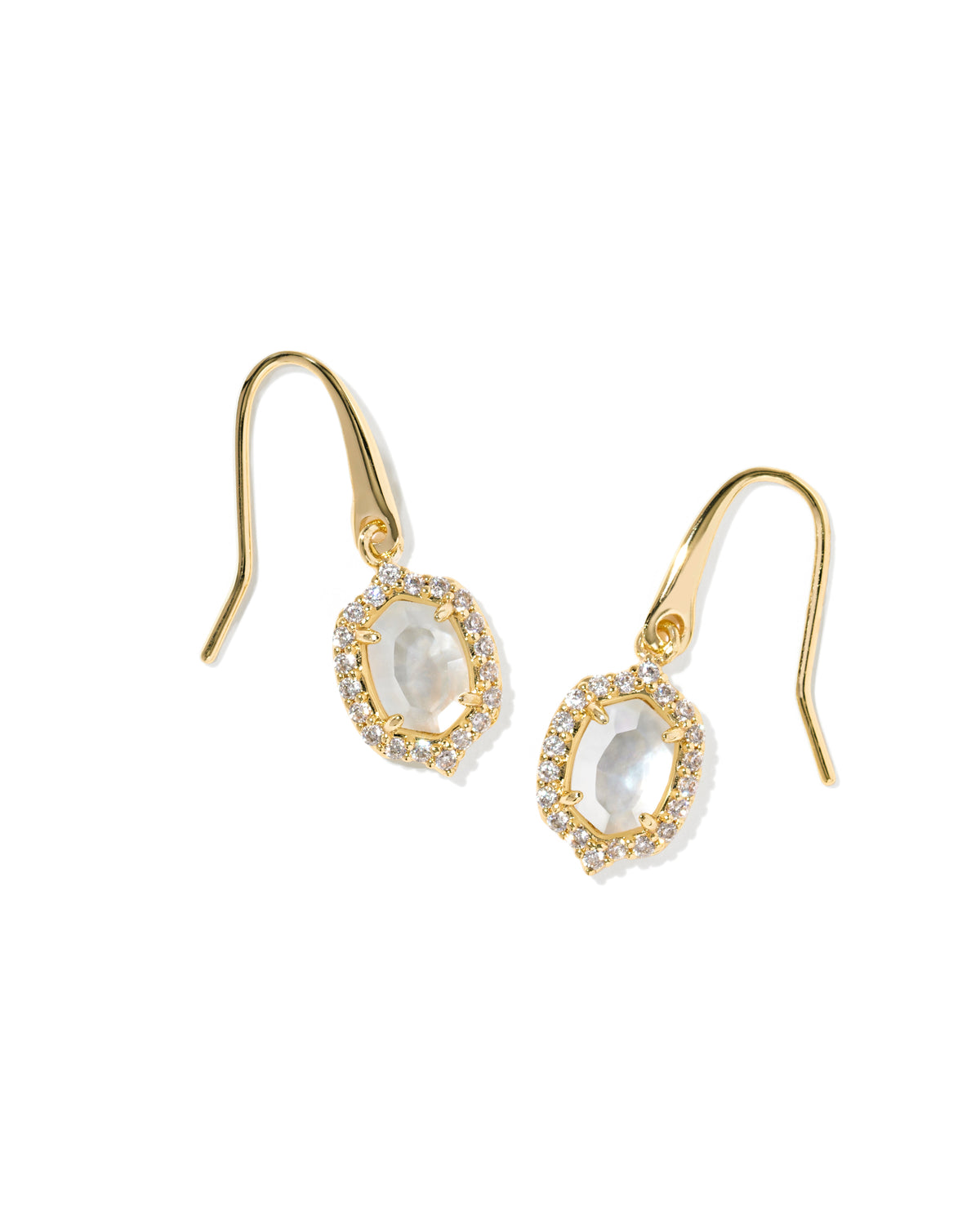 Daphne Crystal Frame Gold Drop Earrings in Ivory Mother of Pearl