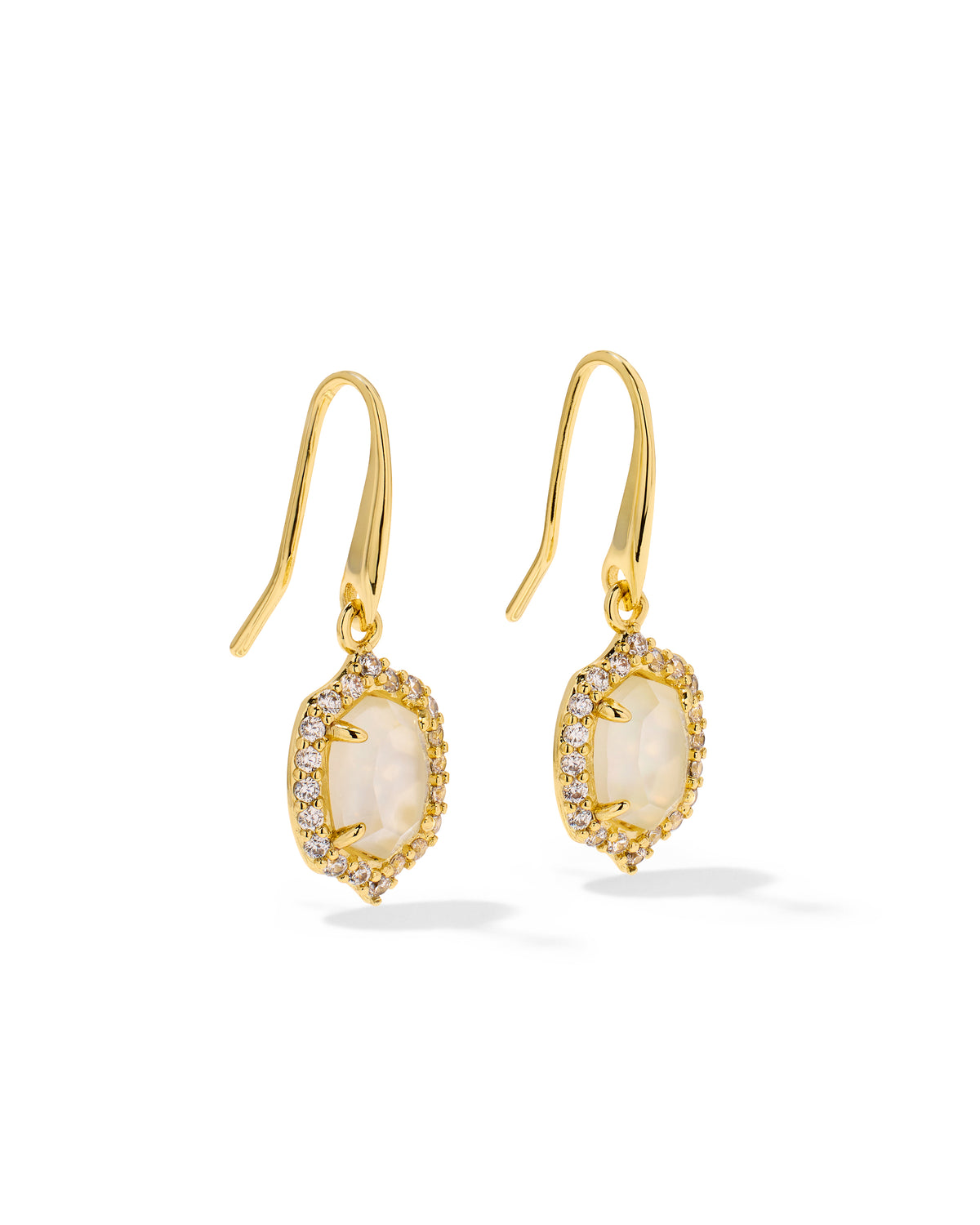 Daphne Crystal Frame Gold Drop Earrings in Ivory Mother of Pearl