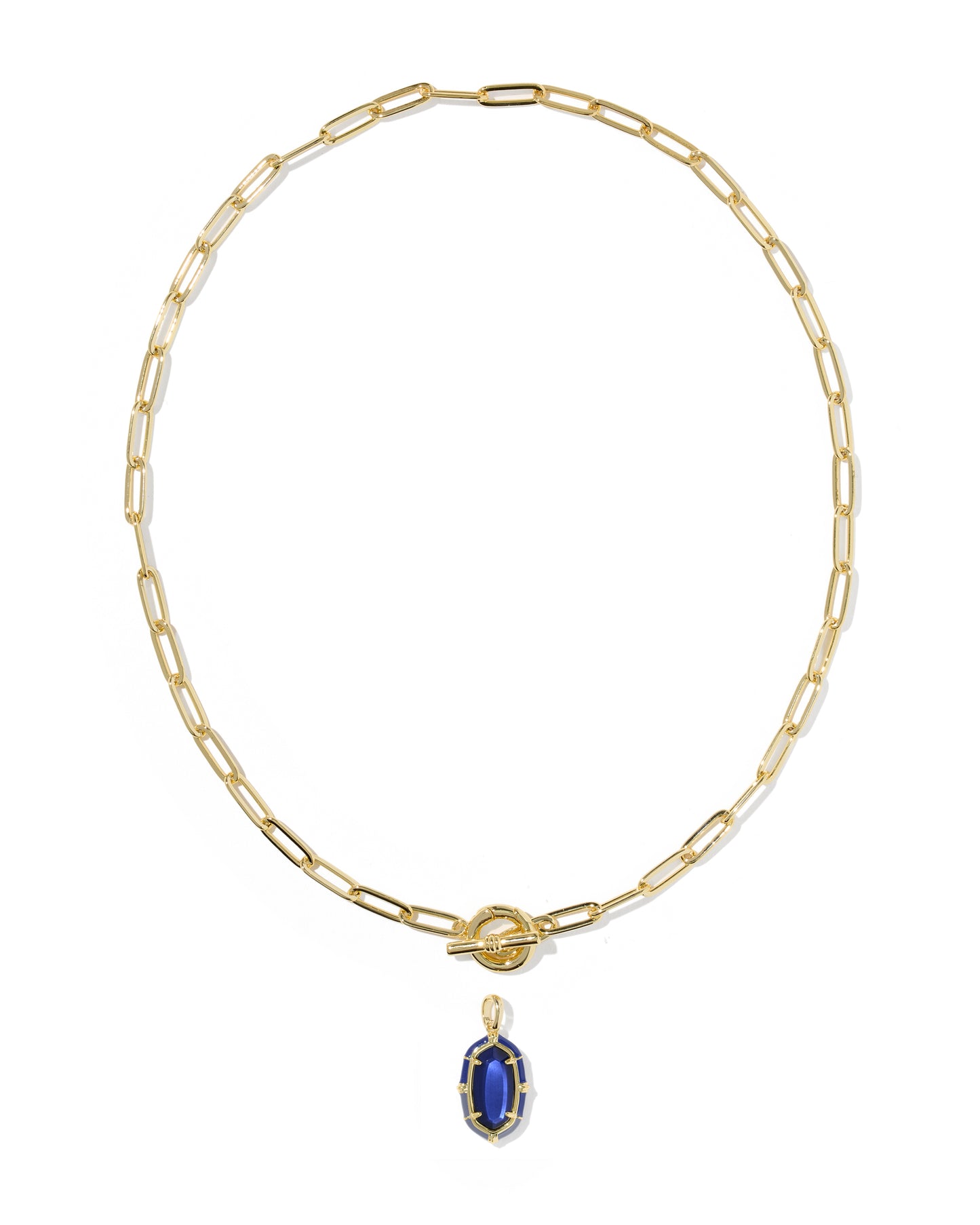 Elisa Gold Enamel Link and Chain Necklace in Navy Mother of Pearl
