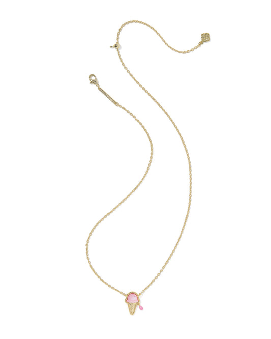Ice Cream Gold Short Pendant Necklace in Pastel Pink Mother of Pearl