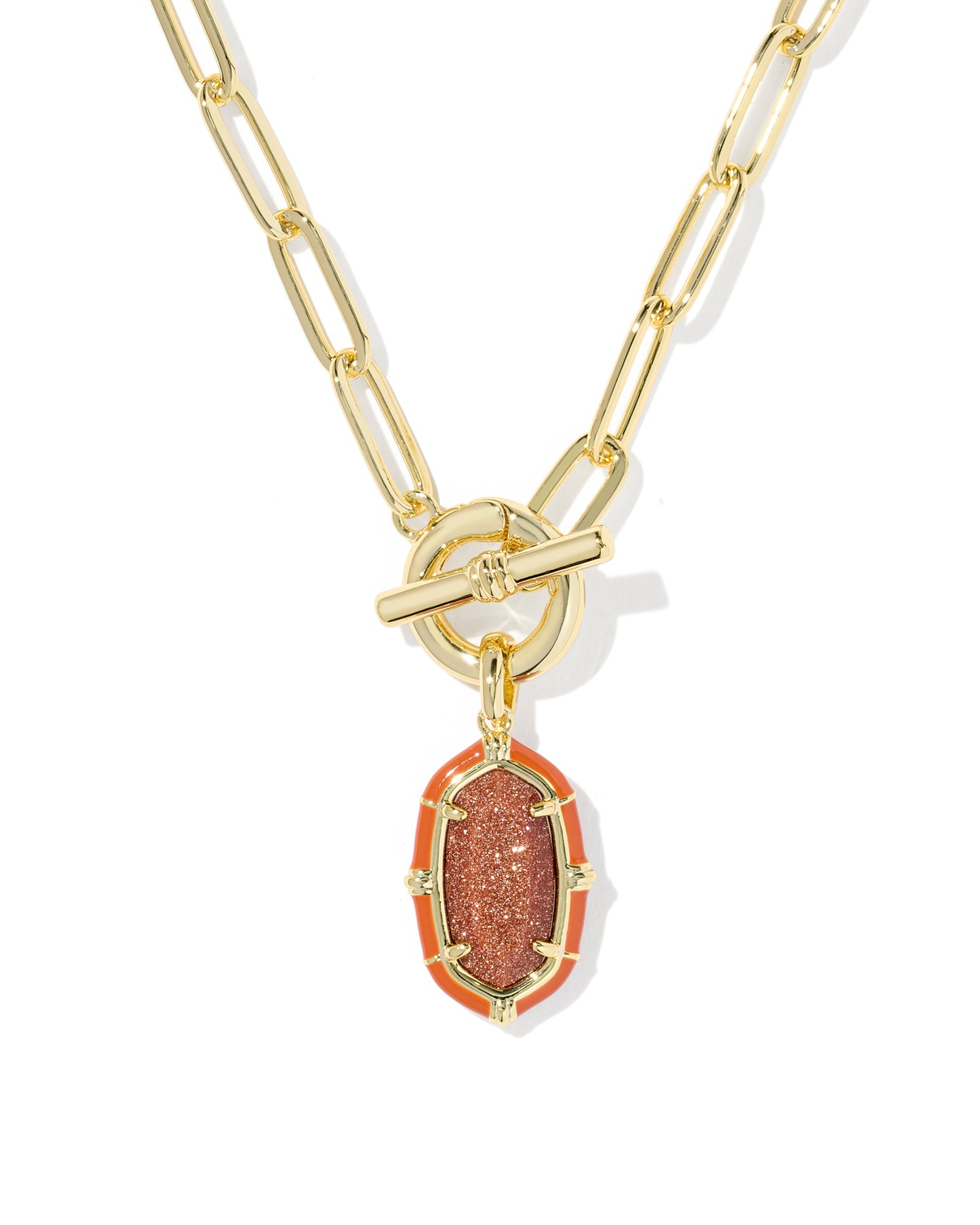 Elisa Gold Enamel Link and Chain Necklace in Orange Goldstone
