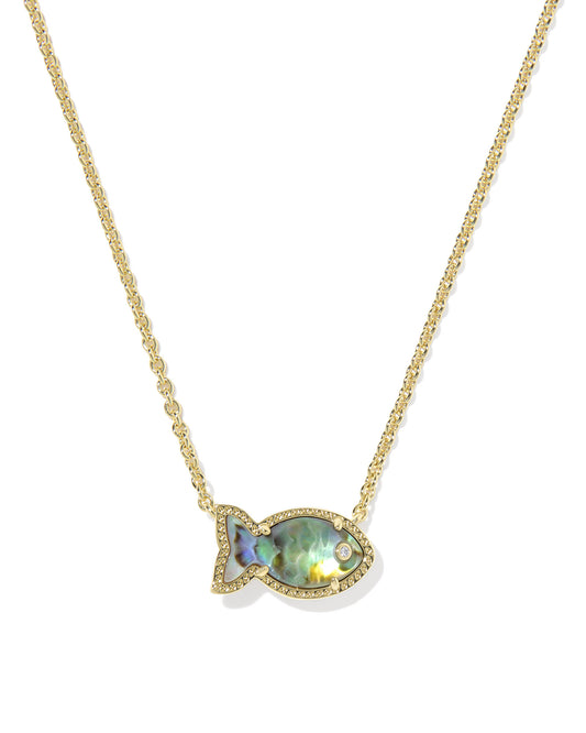 Parker Fish Gold Short Pendant Necklace in Abalone Shell