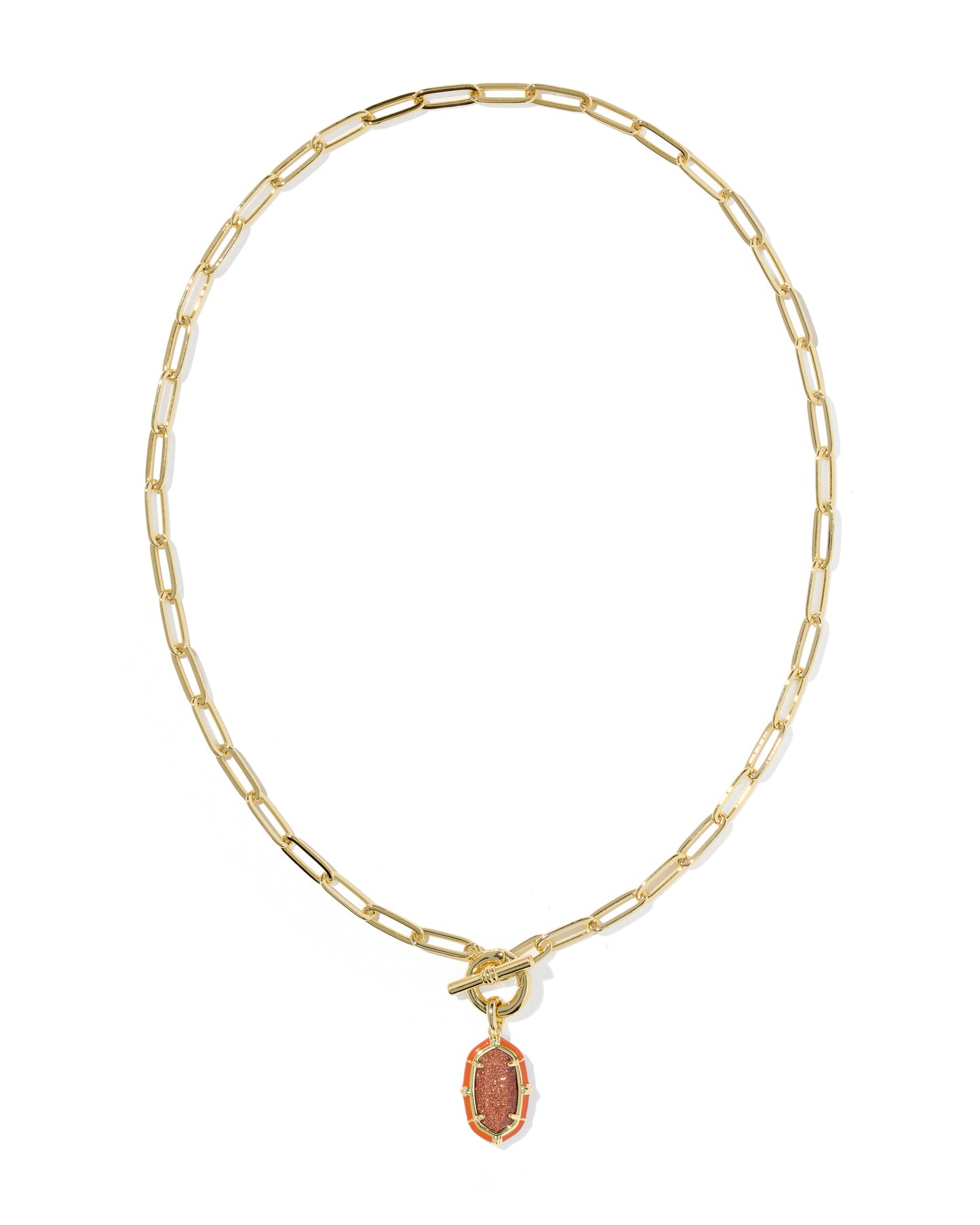 Elisa Gold Enamel Link and Chain Necklace in Orange Goldstone