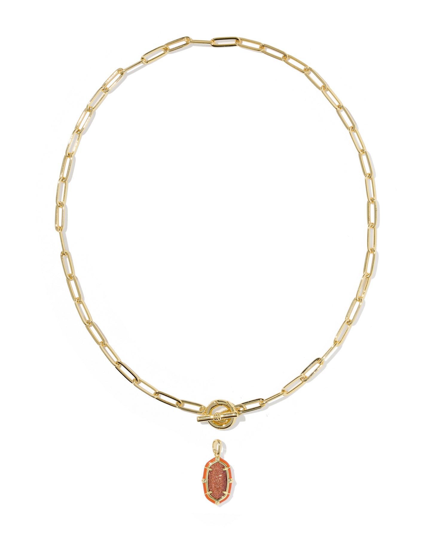 Elisa Gold Enamel Link and Chain Necklace in Orange Goldstone