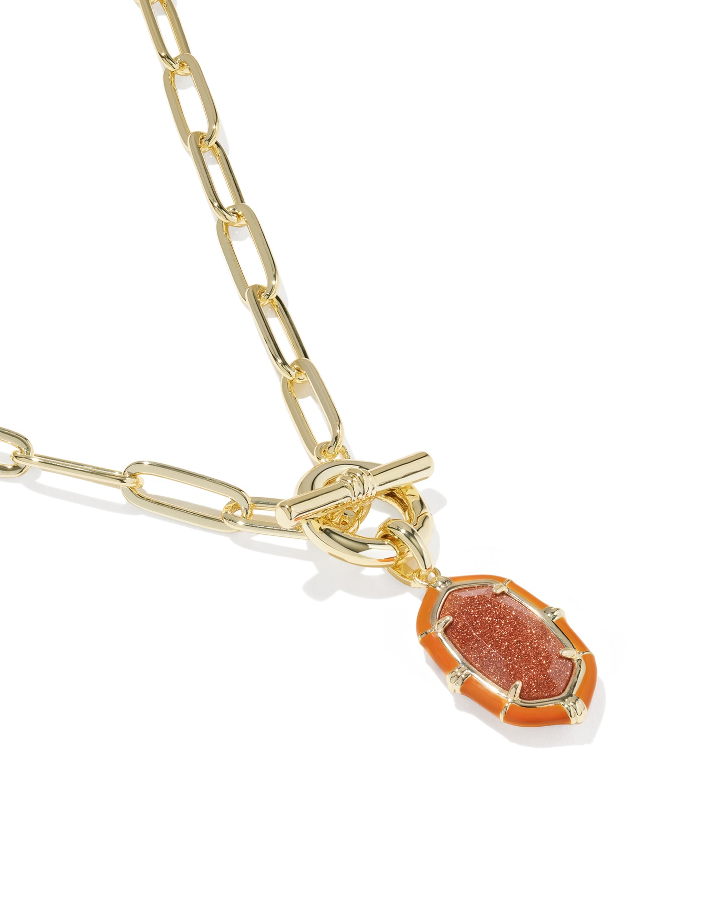 Elisa Gold Enamel Link and Chain Necklace in Orange Goldstone