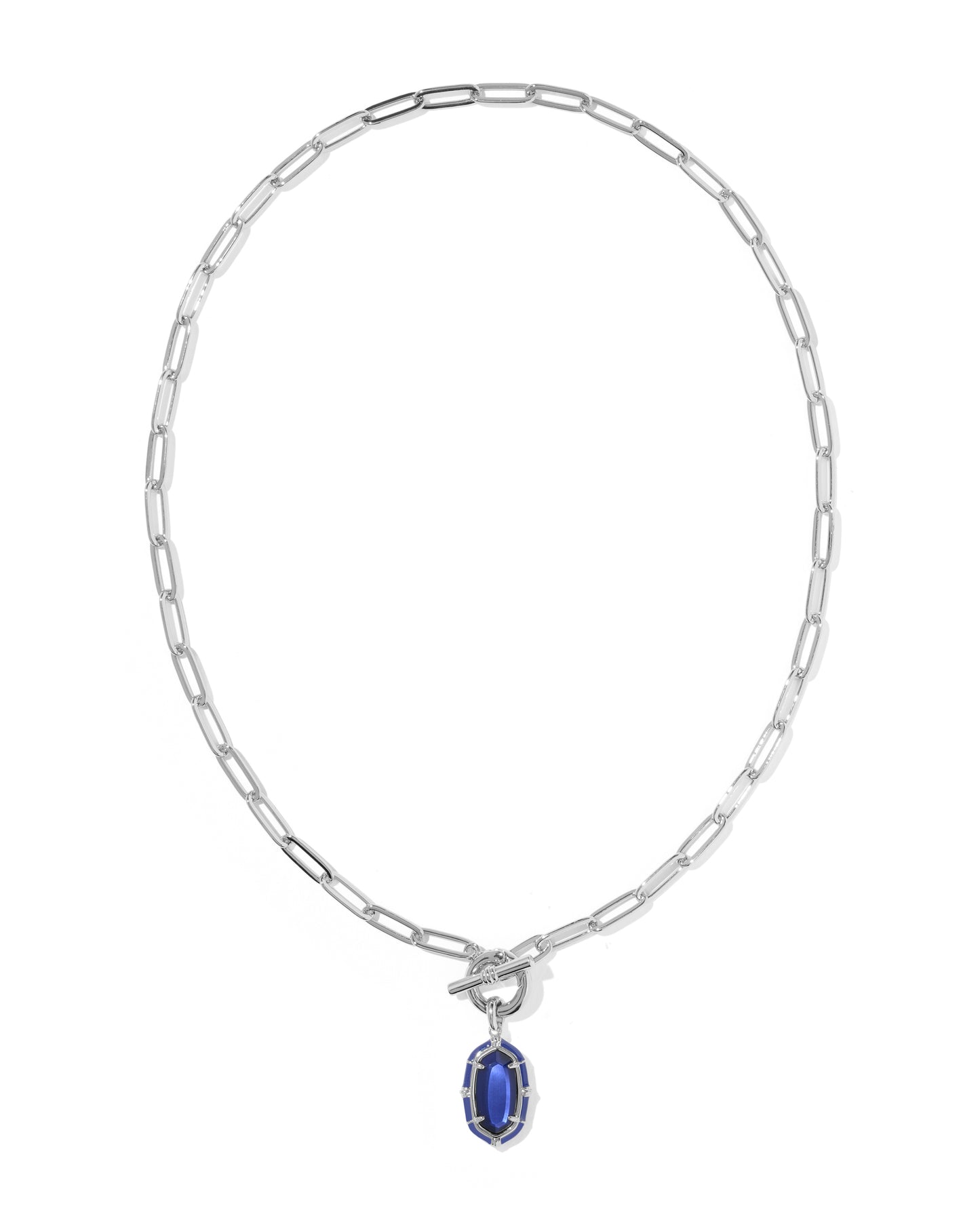 Elisa Silver Enamel Link and Chain Necklace in Navy Mother of Pearl