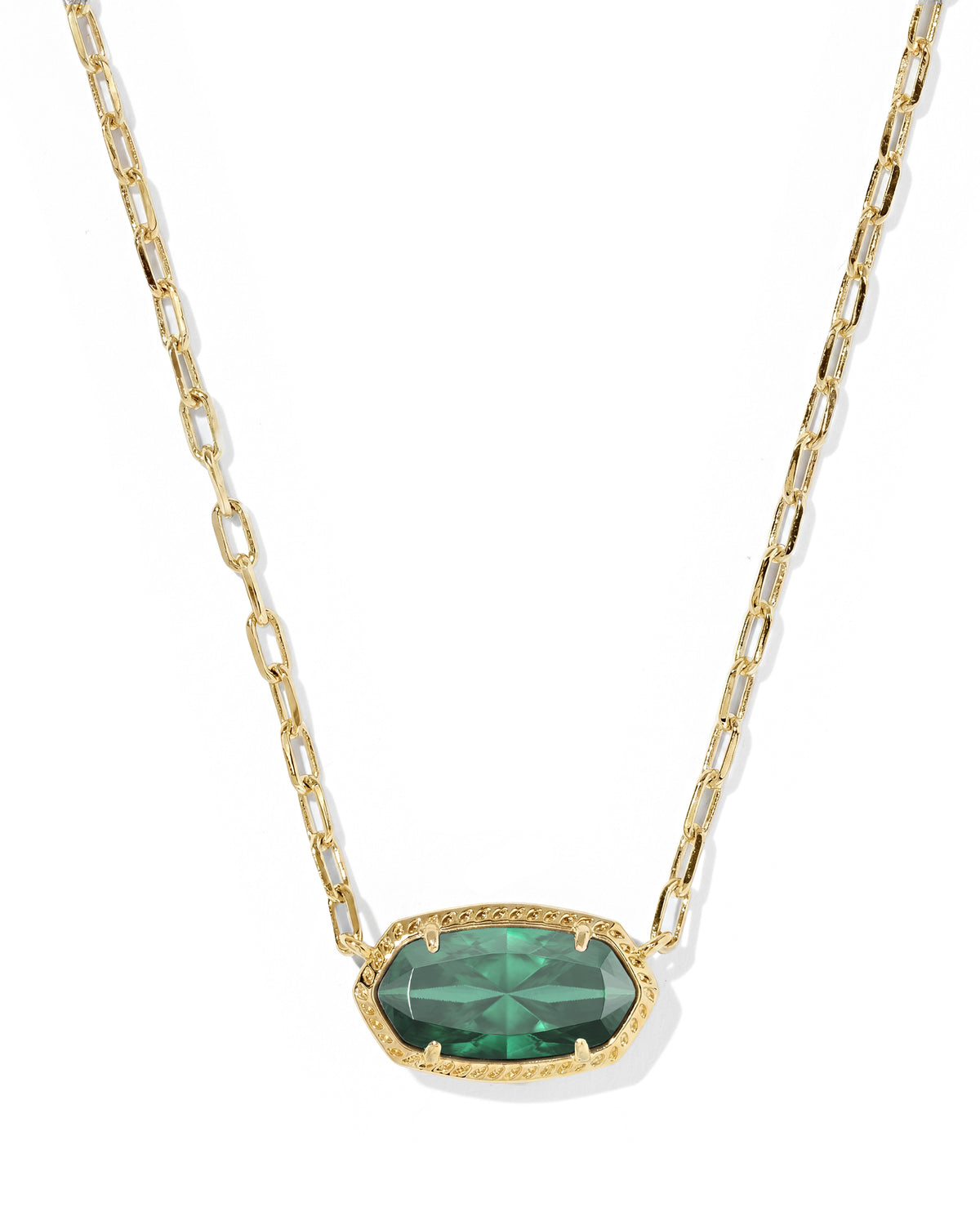 Elisa Luxe Gold Short Pendant Necklace in Dark Green Crystal